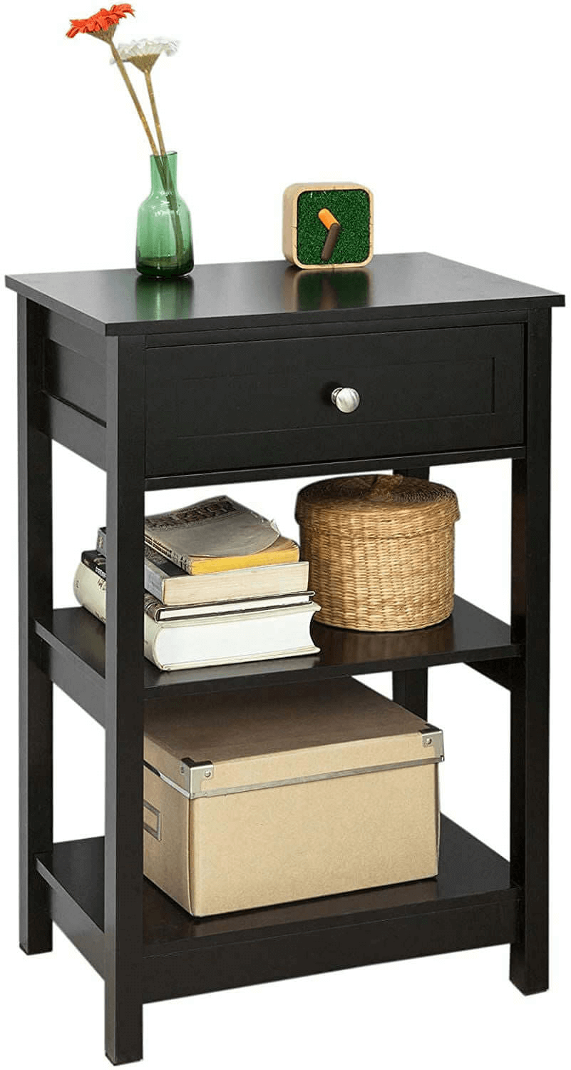 Black Bedside Table Drawer and 2 Shelves
