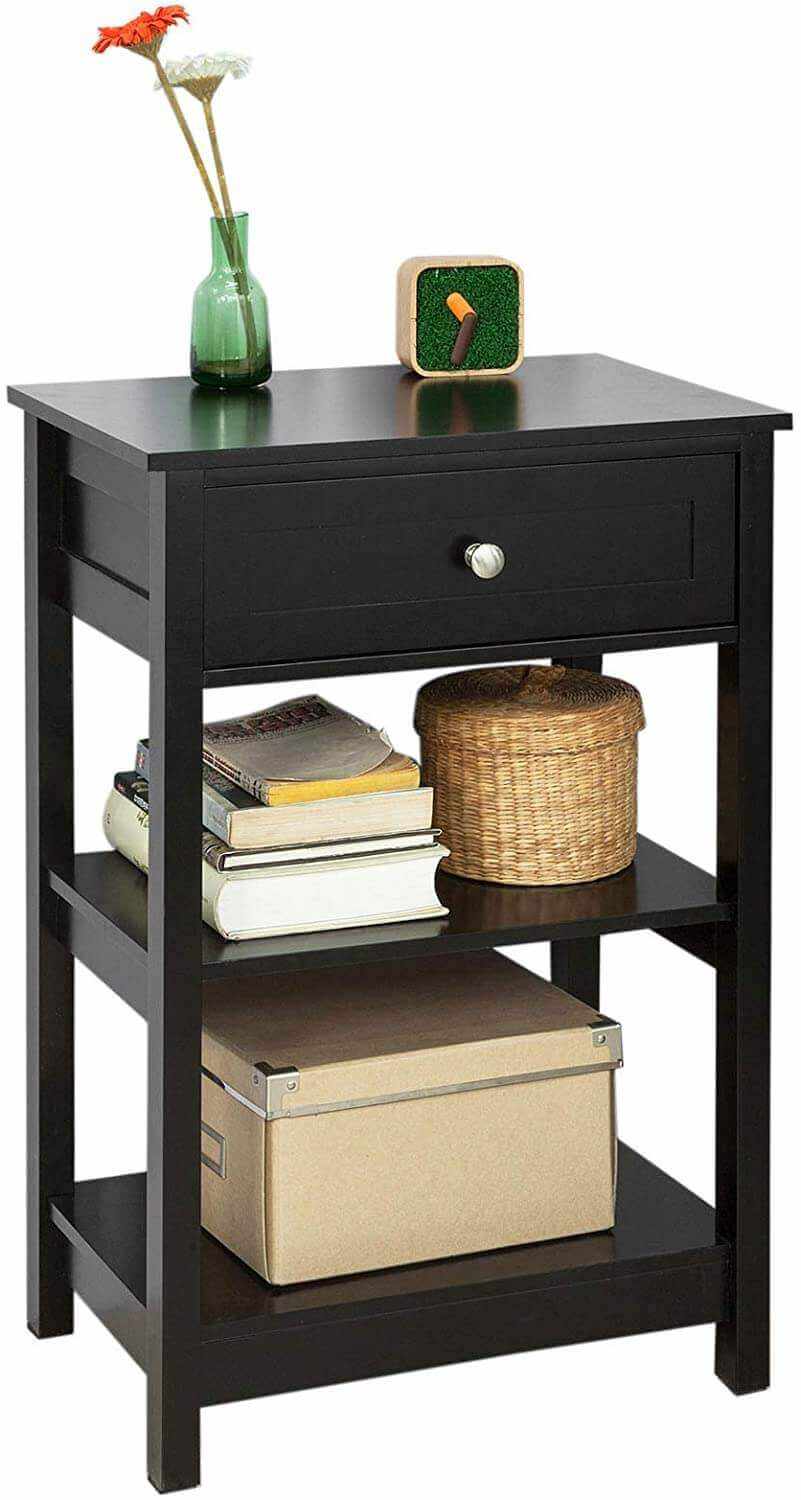 Black Bedside Table Drawer and 2 Shelves