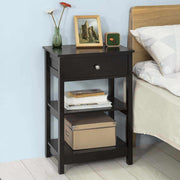 Black Bedside Table Drawer and 2 Shelves