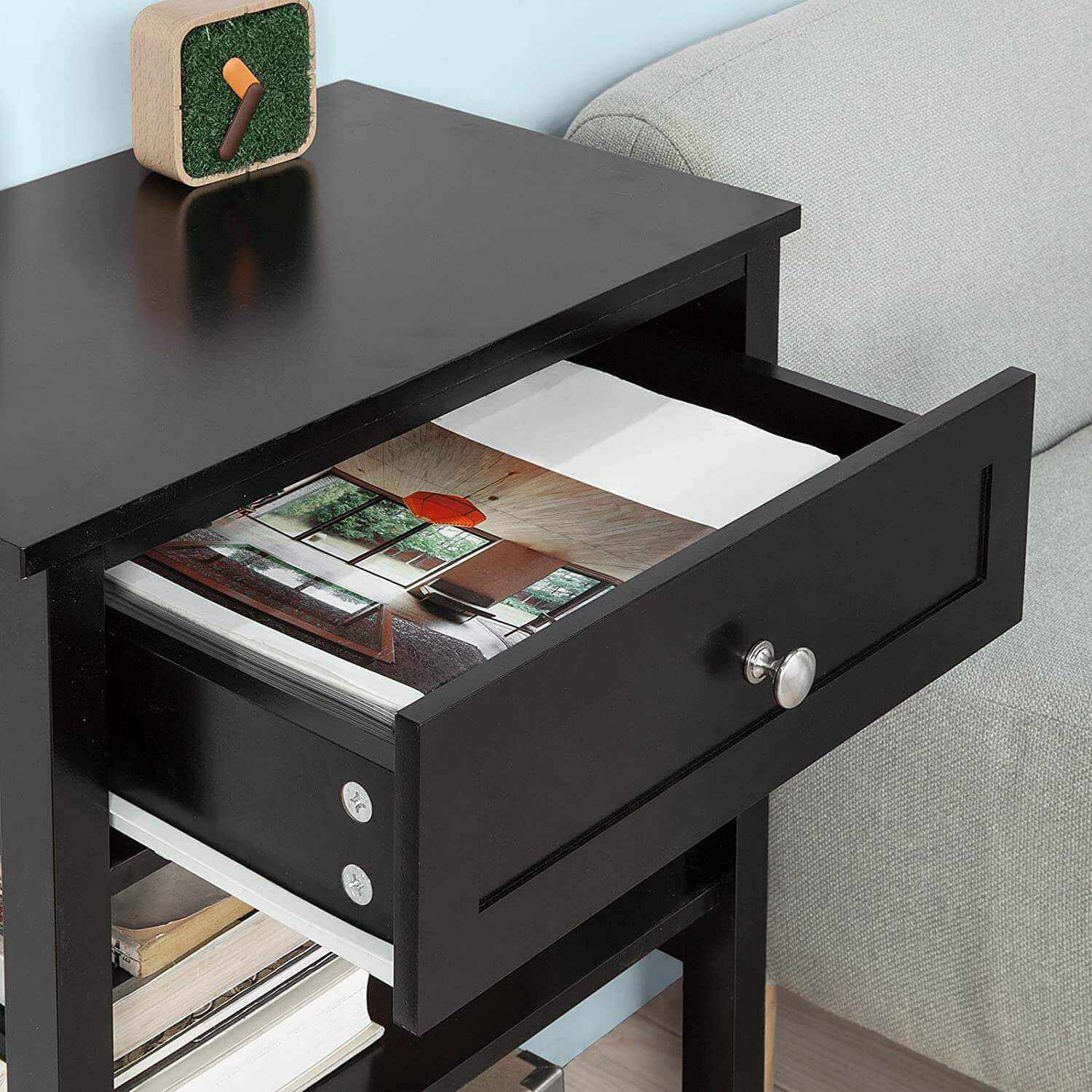Black Bedside Table Drawer and 2 Shelves