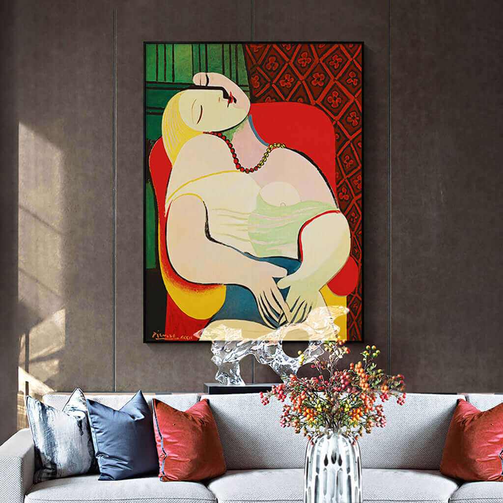 70cmx100cm The dream by Pablo Picasso Gold Framed Canvas Wall Art