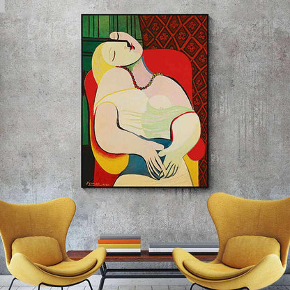 70cmx100cm The dream by Pablo Picasso Gold Framed Canvas Wall Art