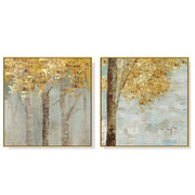 Wall Art 60cmx60cm Golden Leaves 2 Sets Gold Frame Canvas Prints