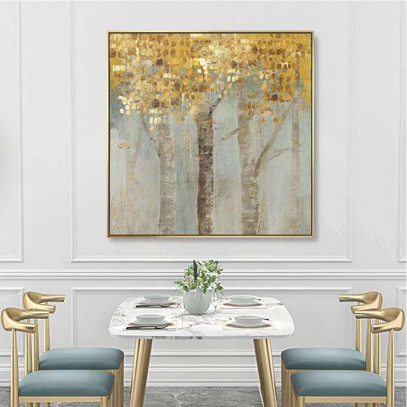Wall Art 60cmx60cm Golden Leaves 2 Sets Gold Frame Canvas Prints