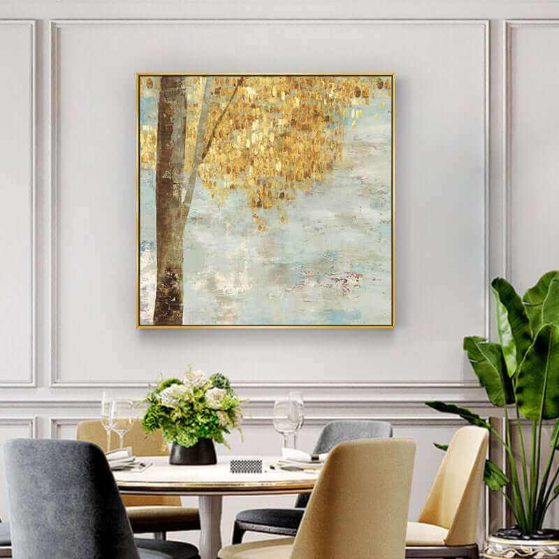 Wall Art 60cmx60cm Golden Leaves 2 Sets Gold Frame Canvas Prints