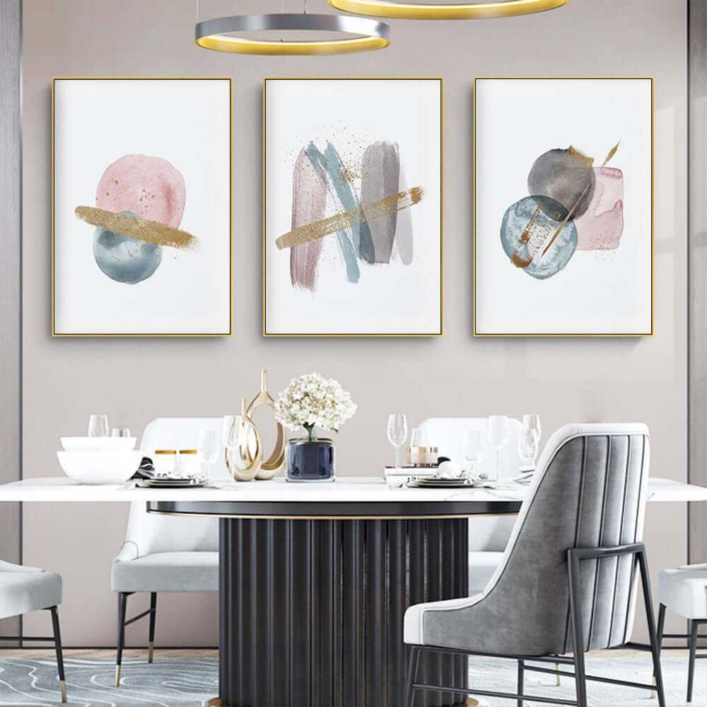 Wall Art 50cmx70cm Blush Pink Watercolor 3 Sets Gold Frame Canvas