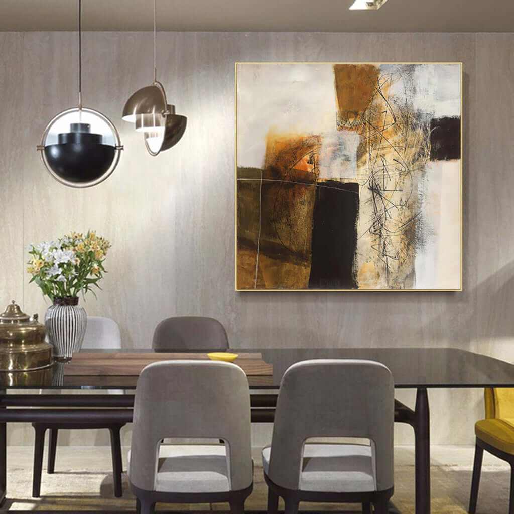 Wall Art 60cmx60cm Abstract gold brown painting style Gold Frame Canva