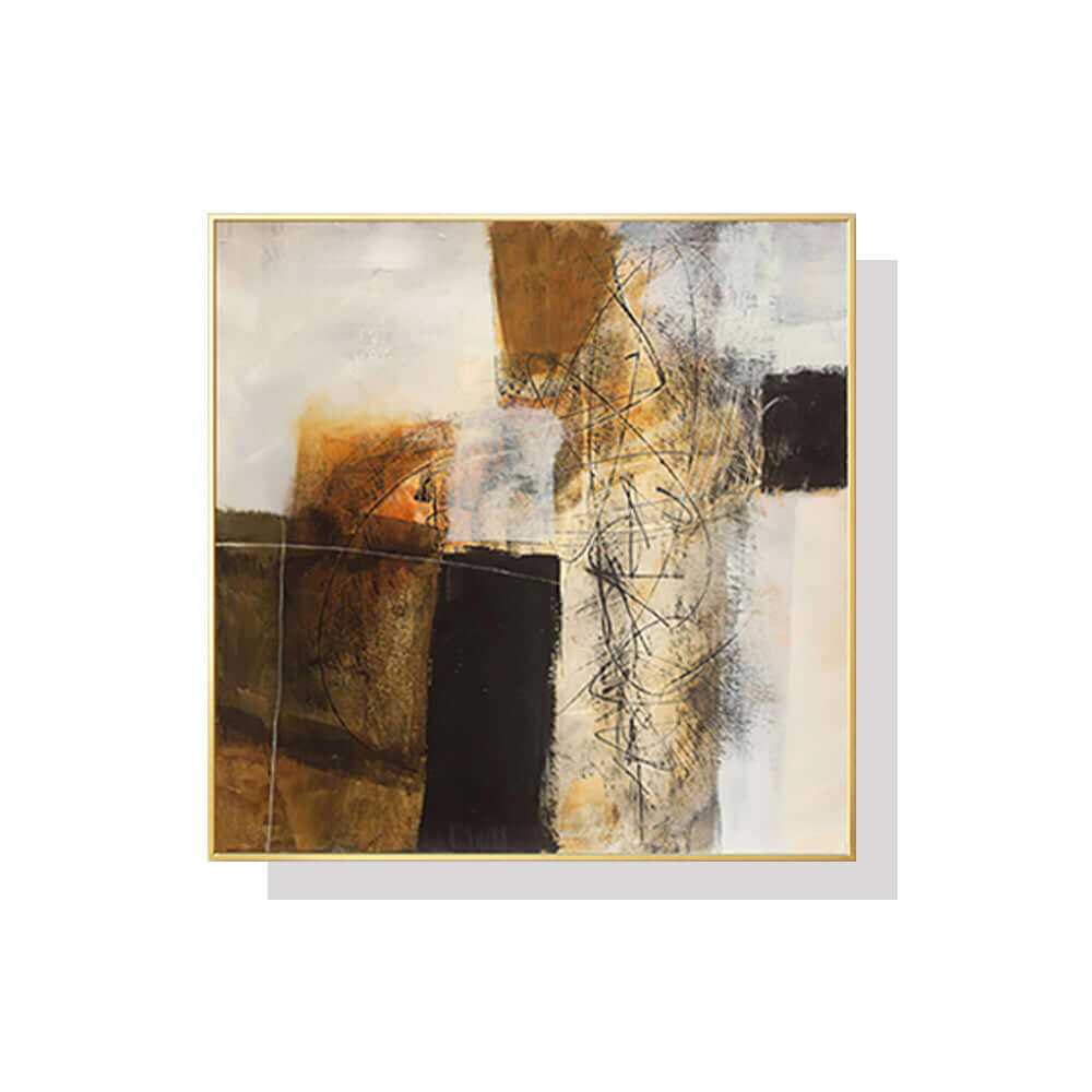 Wall Art 60cmx60cm Abstract gold brown painting style Gold Frame Canva