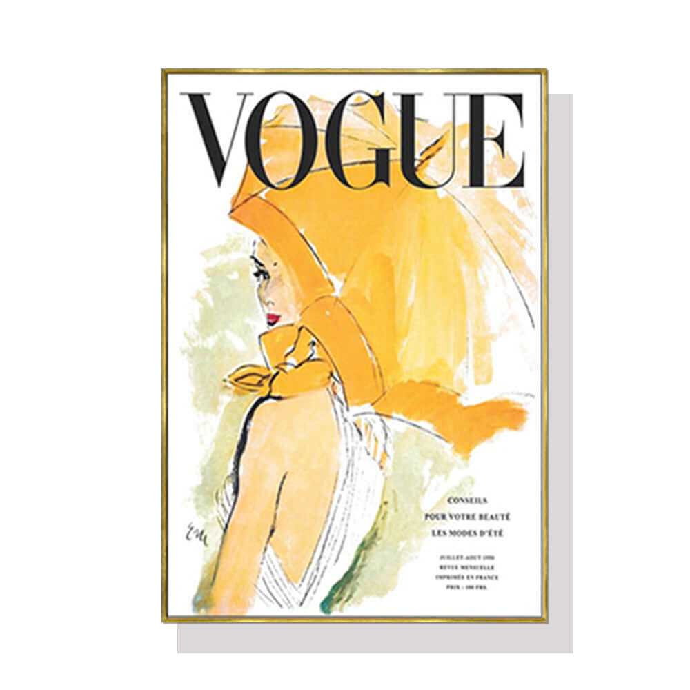 Wall Art 70cmx100cm Vogue Girl Gold Frame Canvas-Upinteriors