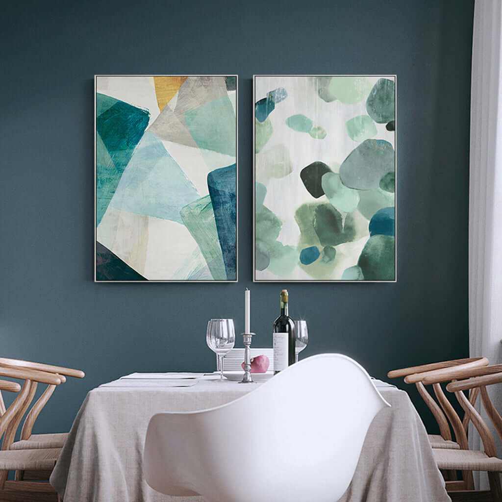 40cmx60cm Green Marble 2 Sets Wall Art White Frame Canvas