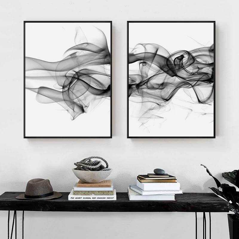 Wall Art 50cmx70cm Stylish Abstract Black 2 Sets Black Frame Canvas