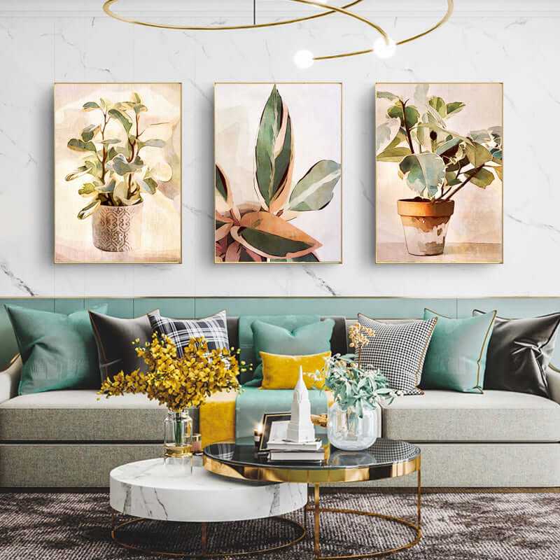 Wall Art 40cmx60cm Botanical Leaves Watercolour Style 3 Sets Gold Fram