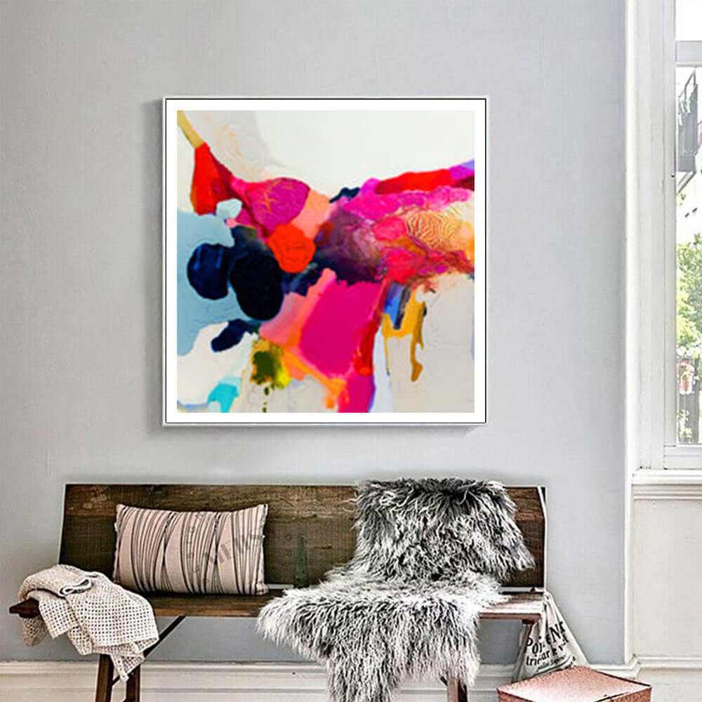 Wall Art 50cmx50cm Reach In White Frame Canvas Colourful Artwork