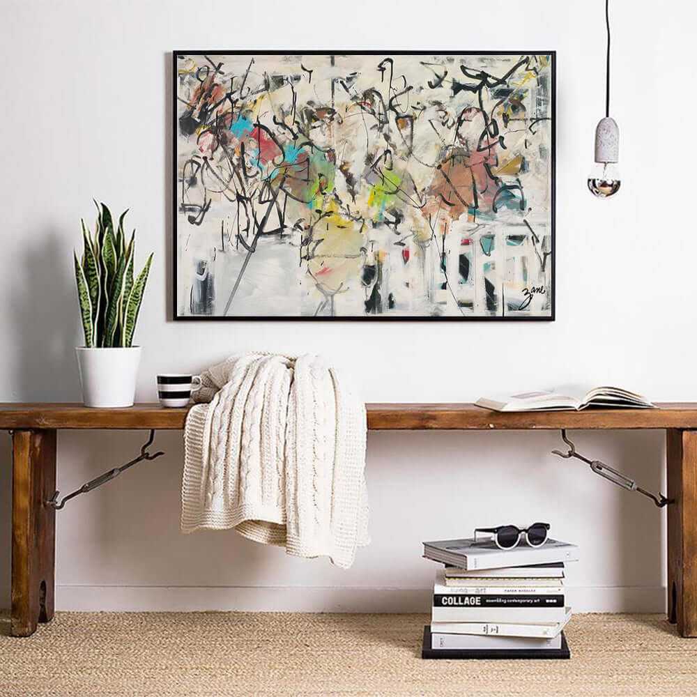 80cmx120cm Abstract White Dream Black Frame Canvas Art