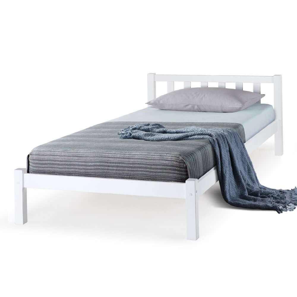 Kingston Slumber White Wooden Timber Single Bed Frame With Mattress