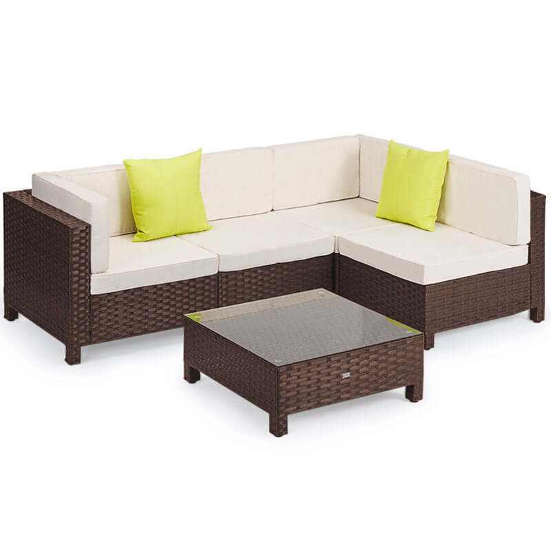 LONDON RATTAN 5pc Sofa Brown Outdoor Wicker Lounge Set