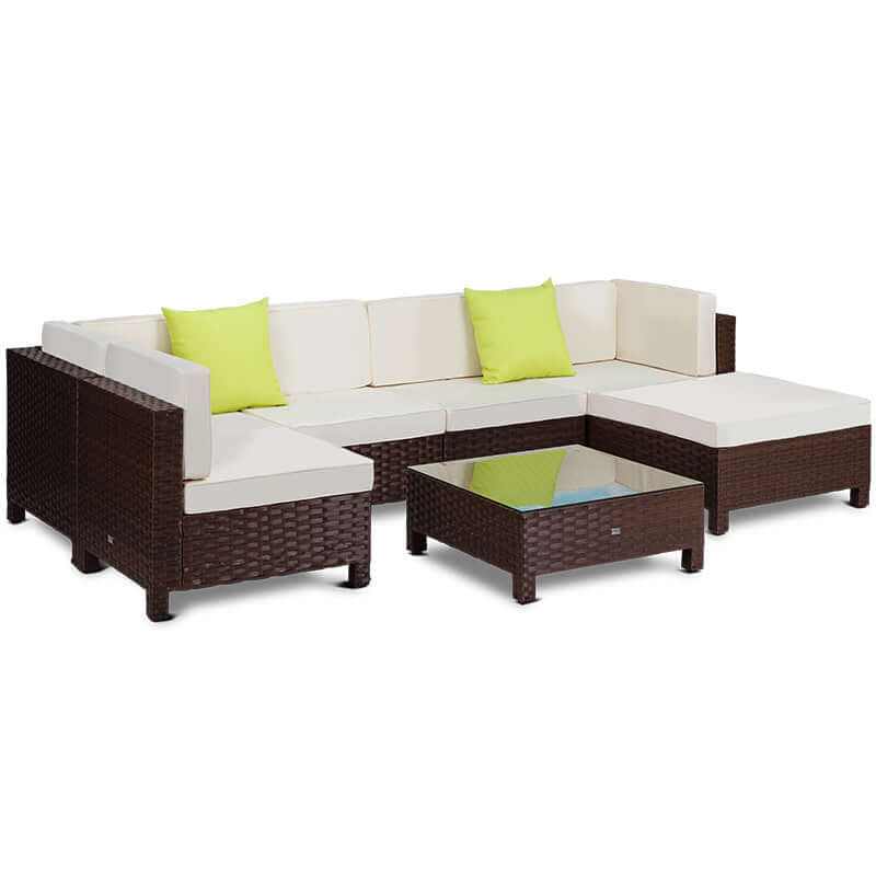 LONDON RATTAN 7pc Brown Wicker Poolside Sofa