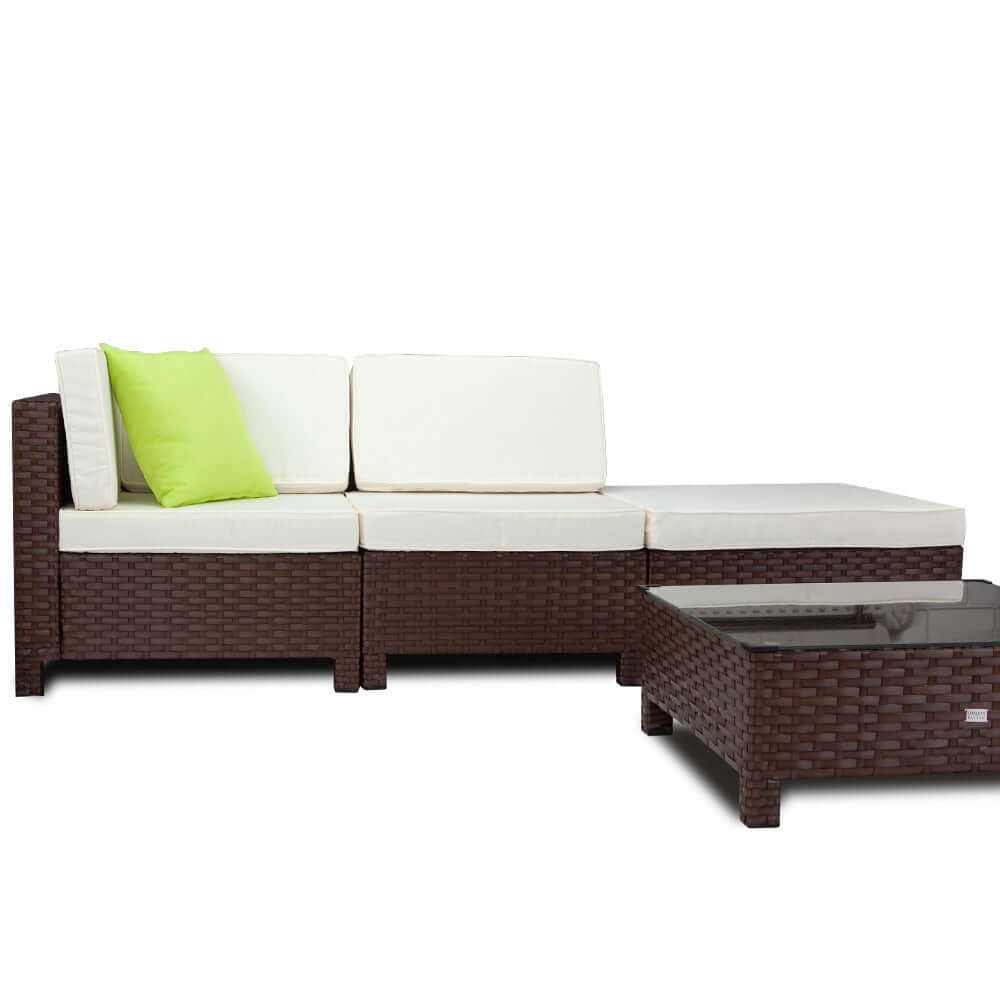 LONDON Rattan 4pc Furniture Brown Wicker Outdoor Couch Set