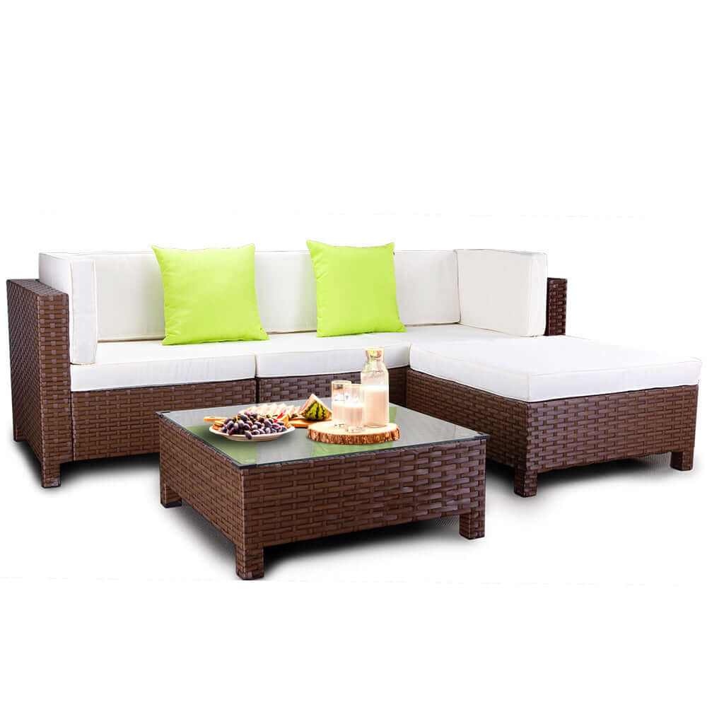 LONDON RATTAN 5pc Furniture Setting Brown Wicker Outdoor Sofa Set