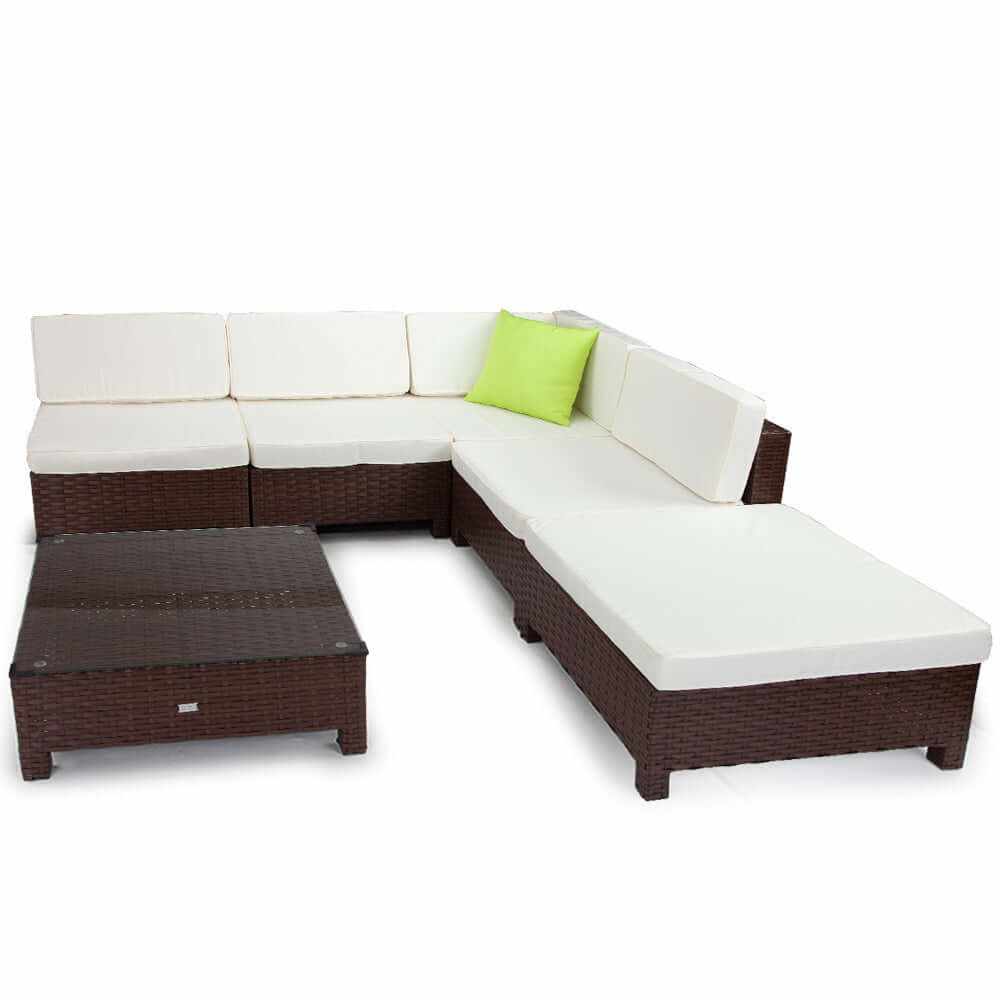 LONDON RATTAN 6pc Outdoor Garden Corner Sofa Set - Brown