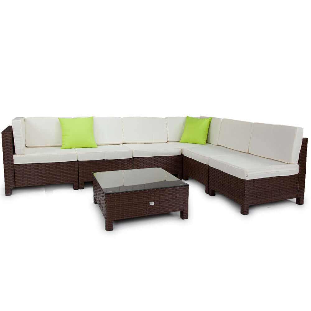 LONDON RATTAN 7pc Outdoor Wicker Sofa Sofa Set Brown