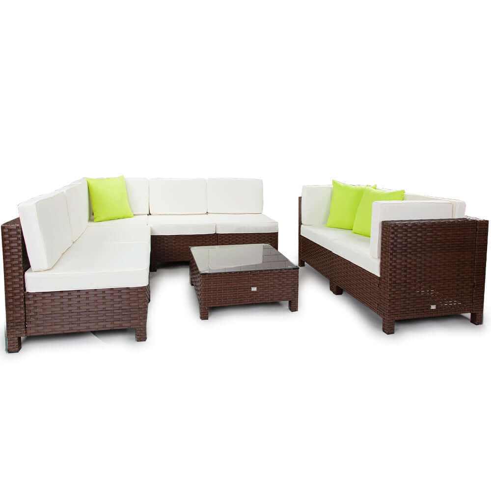 LONDON RATTAN 8pc Wicker Outdoor Sofa Set Brown
