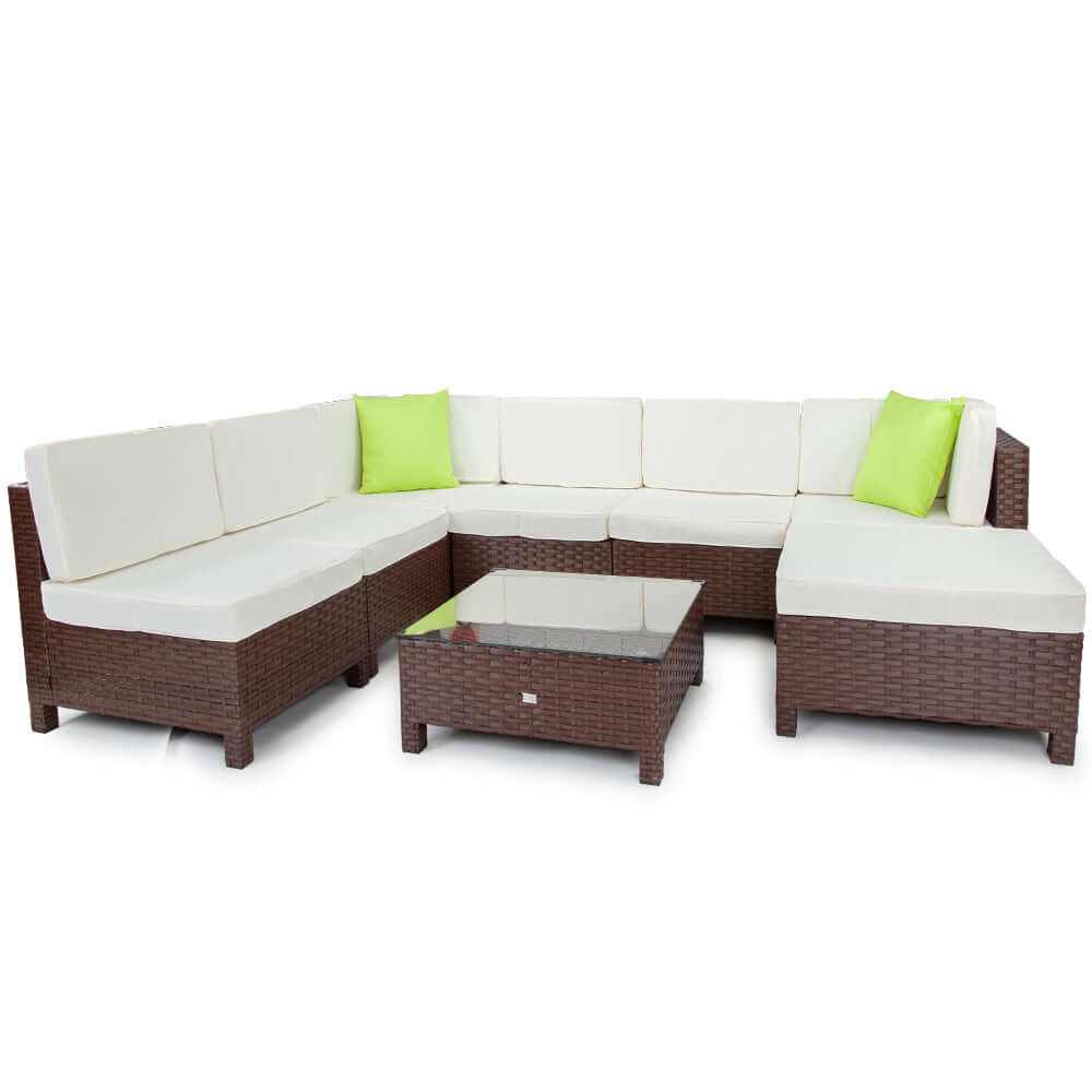 LONDON RATTAN 8pc Comfort Outdoor Sofa Set Patio Brown