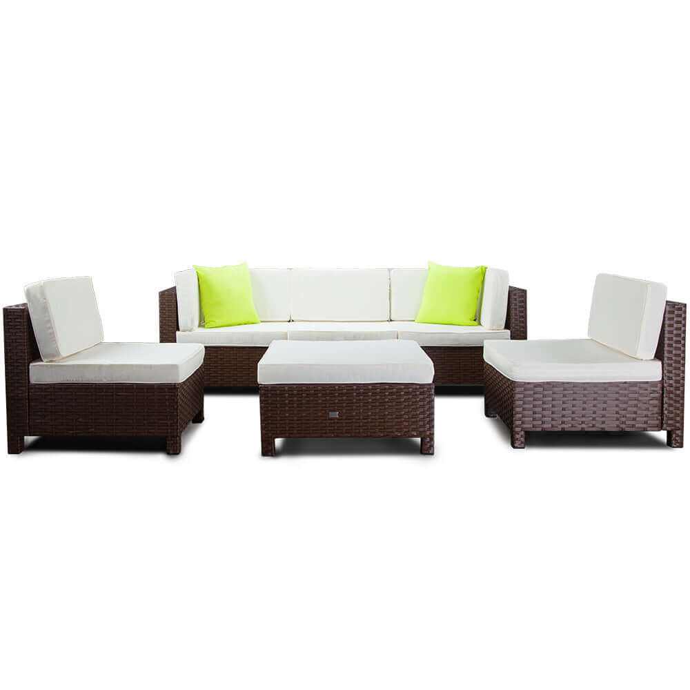 LONDON RATTAN 6pc Outdoor Furniture Setting Wicker Lounge Sofa Set Ott