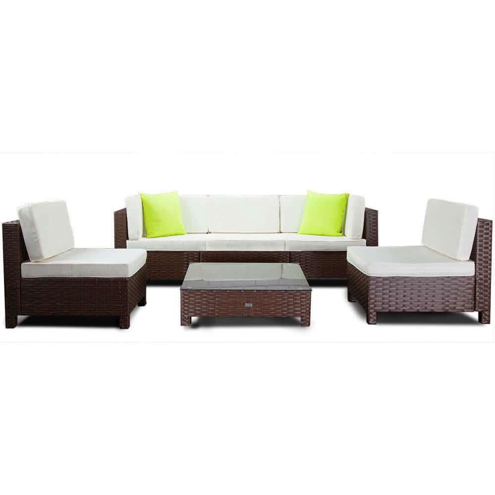 LONDON RATTAN 6pc Outdoor Wicker Lounge Set - Brown