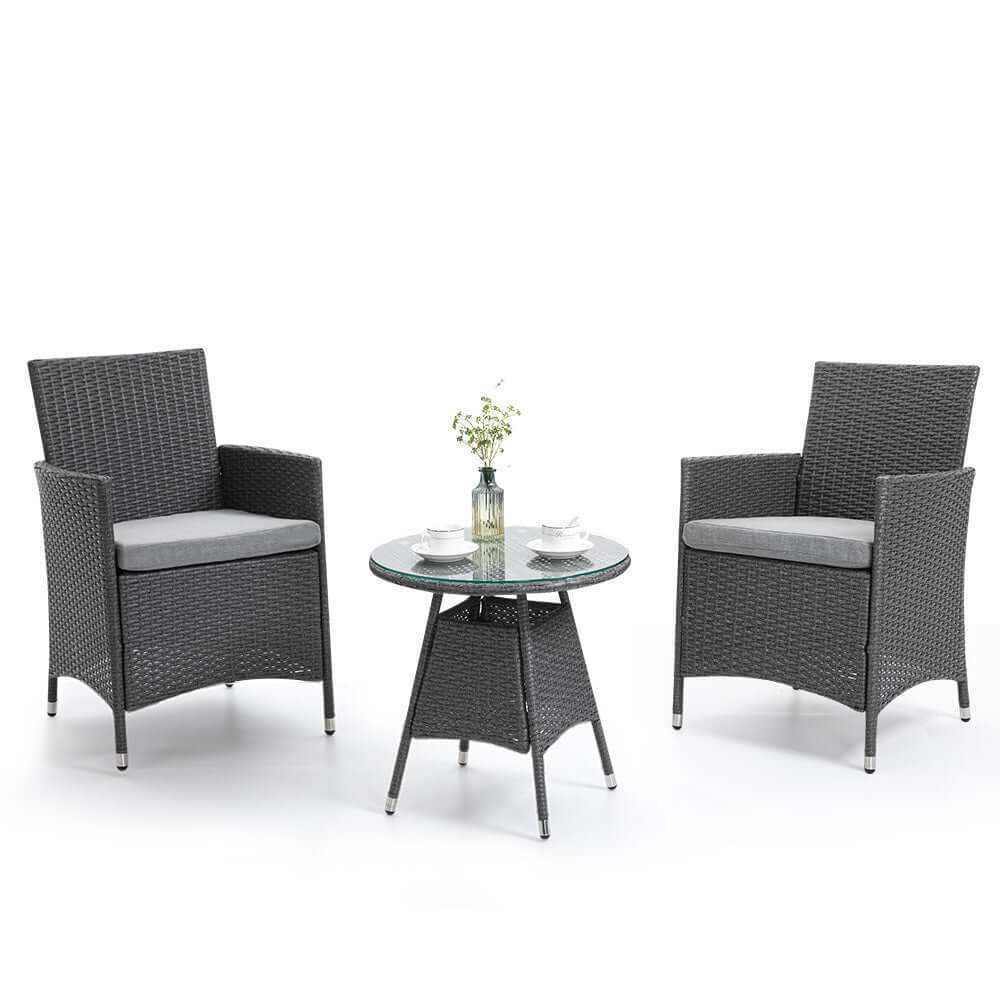 LONDON RATTAN 3 Piece Wicker Patio Set with Table and Chairs - Grey