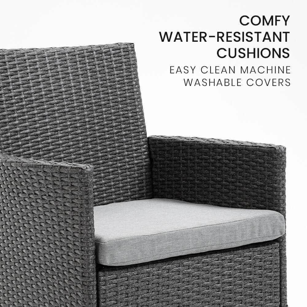 LONDON RATTAN 3 Piece Wicker Patio Set with Table and Chairs - Grey