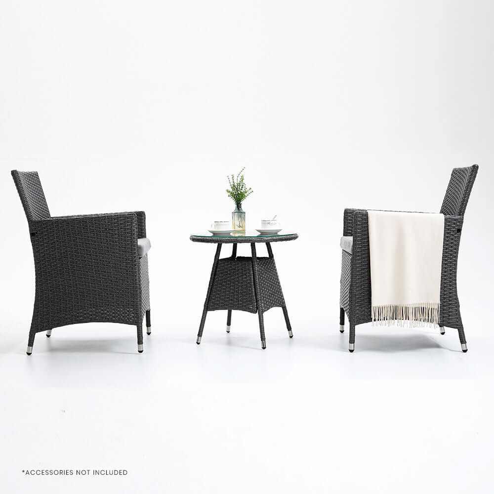 LONDON RATTAN 3 Piece Wicker Patio Set with Table and Chairs - Grey