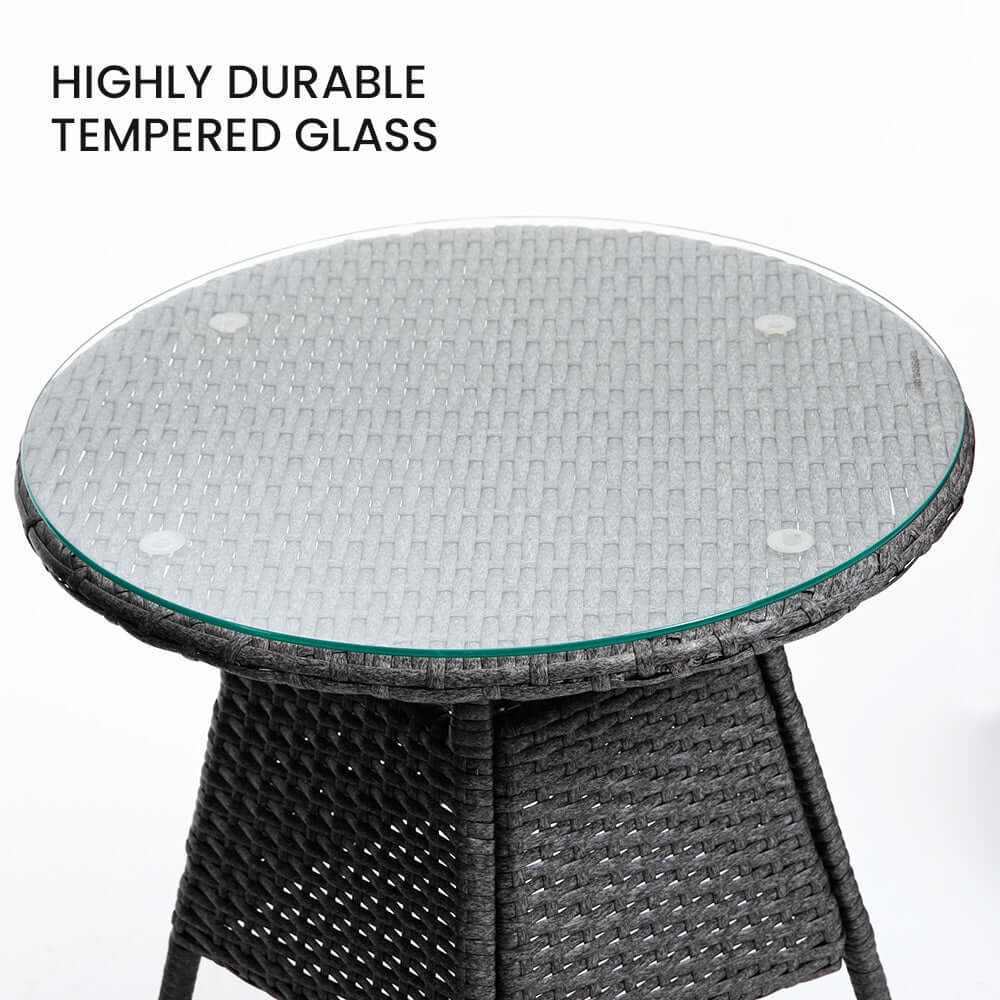 LONDON RATTAN 3 Piece Wicker Patio Set with Table and Chairs - Grey