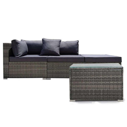 LONDON RATTAN 4 Piece 3 Seater Outdoor Sofa And Table - Grey