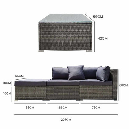 LONDON RATTAN 4 Piece 3 Seater Outdoor Sofa And Table - Grey