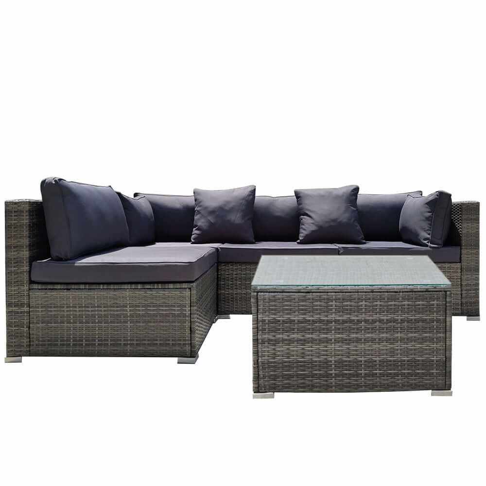 LONDON RATTAN 5 Piece Modular Outdoor Couch Set With Coffee Table - Gr