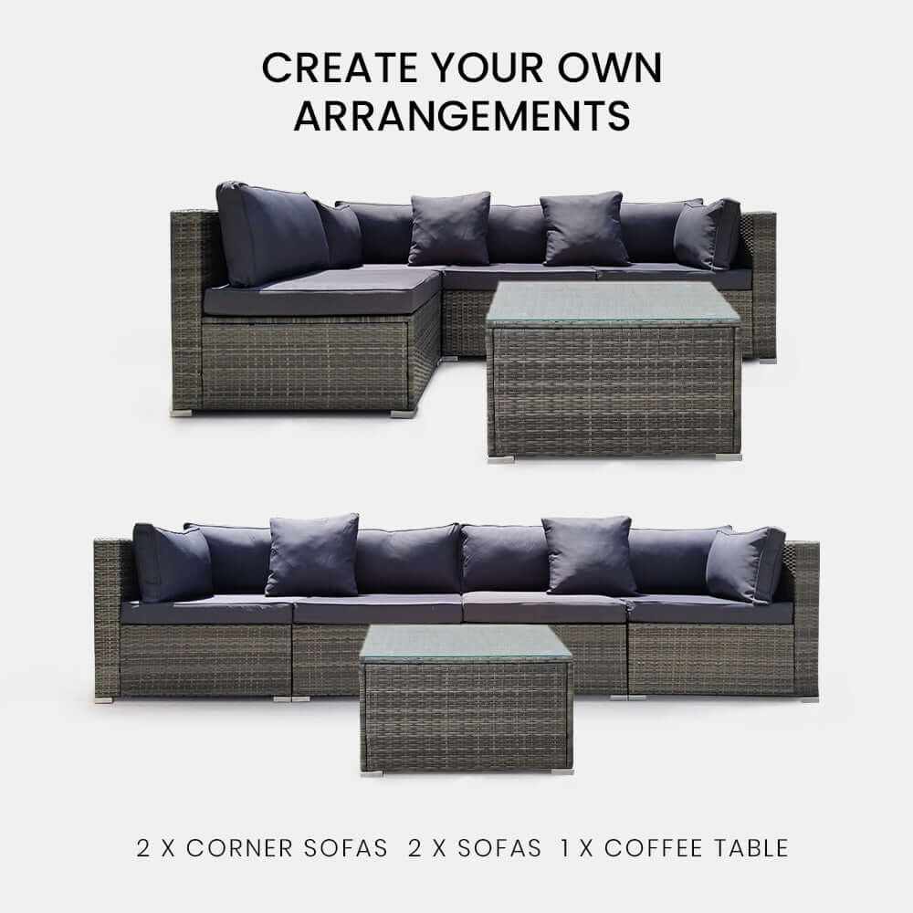LONDON RATTAN 5 Piece Modular Outdoor Couch Set With Coffee Table - Gr