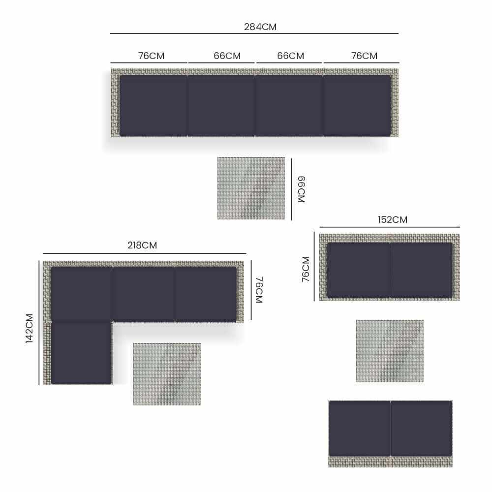 LONDON RATTAN 5 Piece Modular Outdoor Couch Set With Coffee Table - Gr