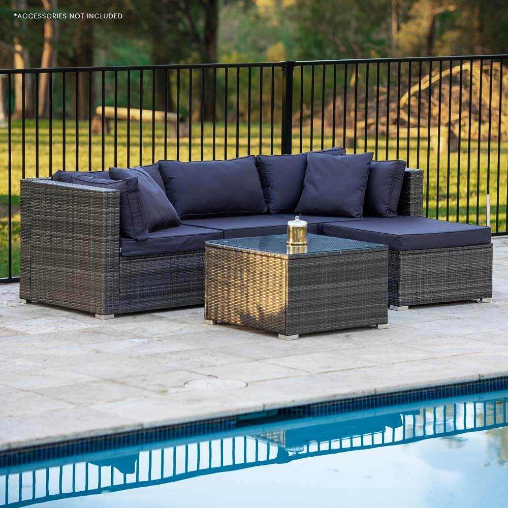 LONDON 4 Seater Outdoor Rattan Couch - Grey