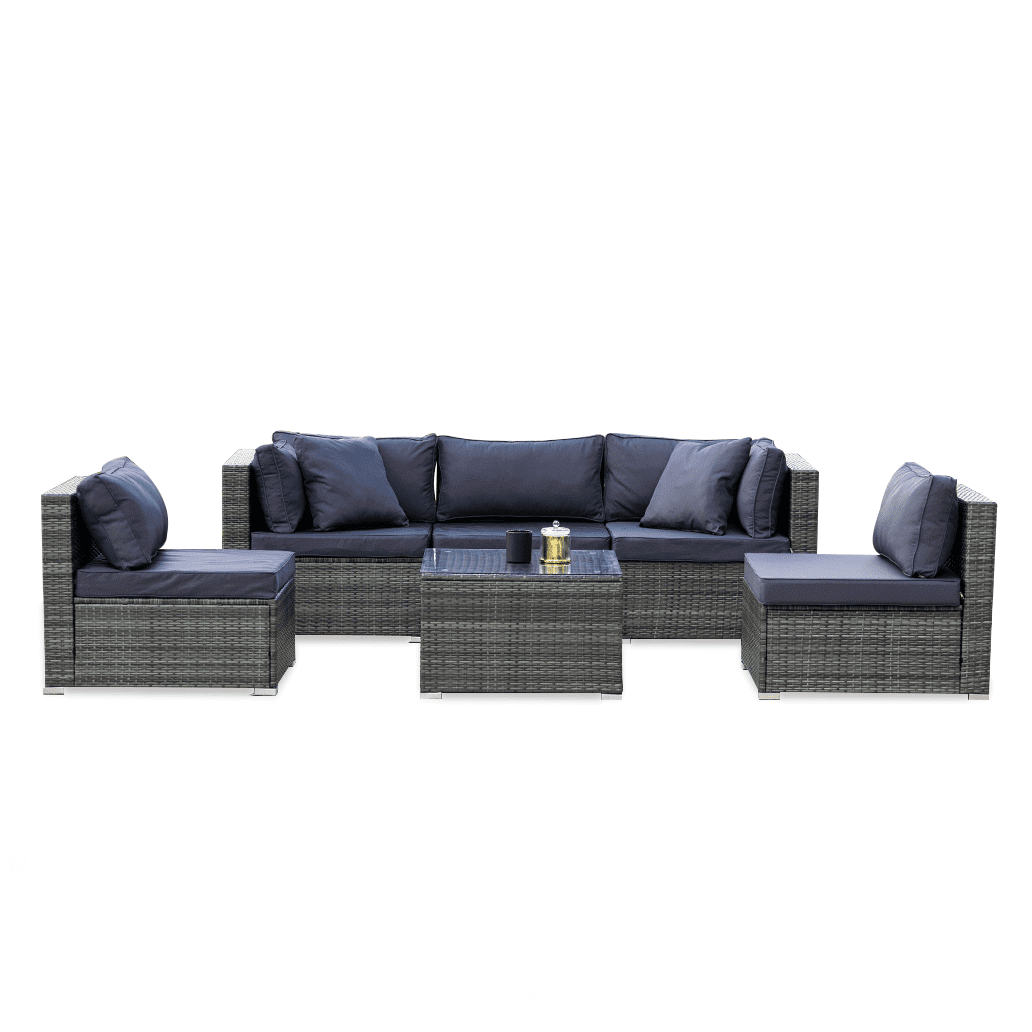 LONDON RATTAN 5 Seater Modular Outdoor Lounge Setting with Coffee Tabl