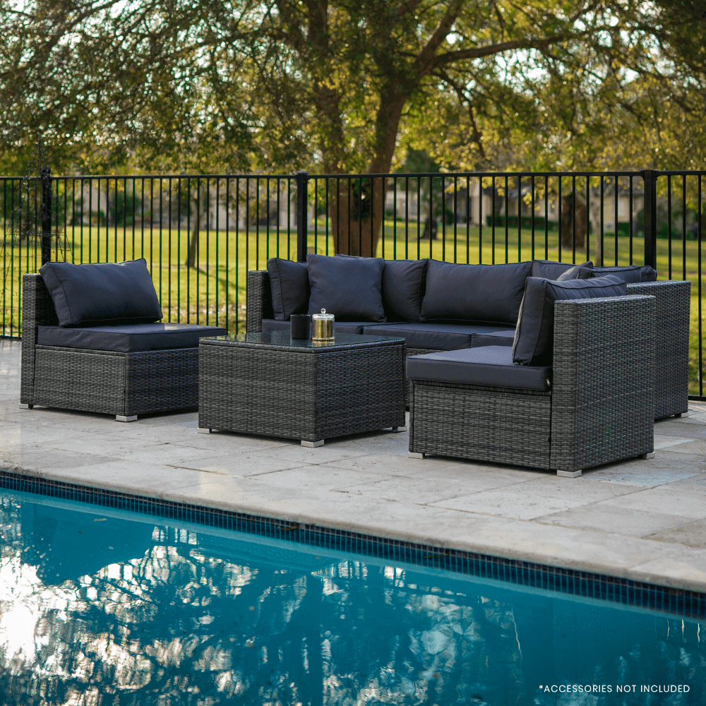 LONDON RATTAN 5 Seater Outdoor Modular Lounge Setting with Coffee Tabl
