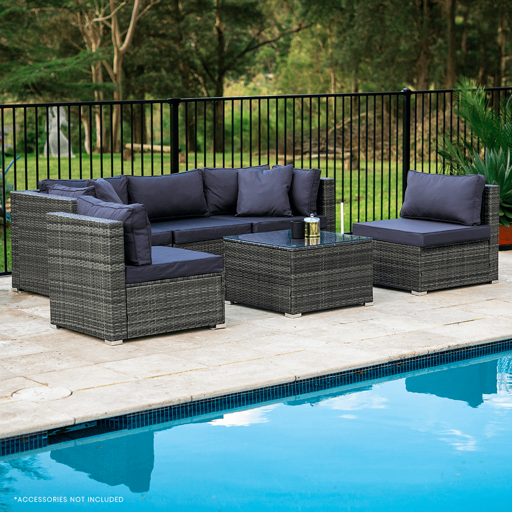 LONDON RATTAN 5 Seater Outdoor Modular Lounge Setting with Coffee Tabl