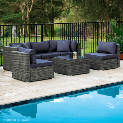 LONDON RATTAN 5 Seater Modular Outdoor Lounge Setting with Coffee Tabl