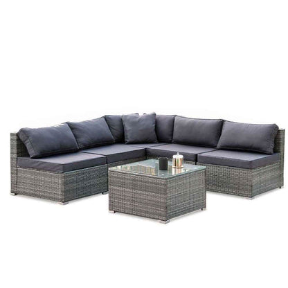 LONDON RATTAN 5 Seater Modular Outdoor Couch with Coffee Table - Grey