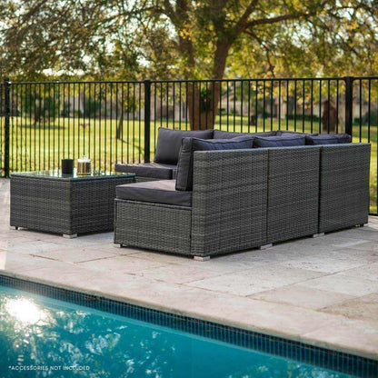 LONDON RATTAN 5 Seater Modular Outdoor Couch with Coffee Table - Grey