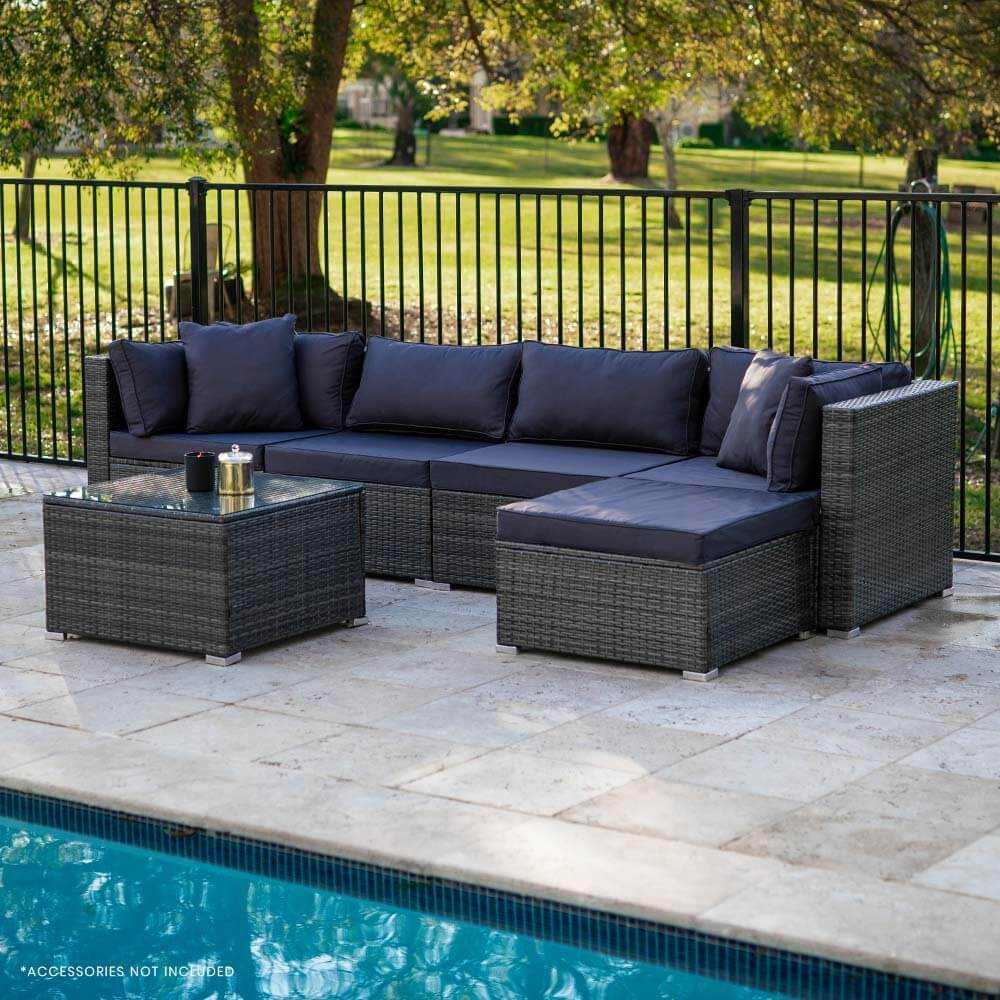 LONDON RATTAN 5 Seater Modular Outdoor Patio Furniture - Grey