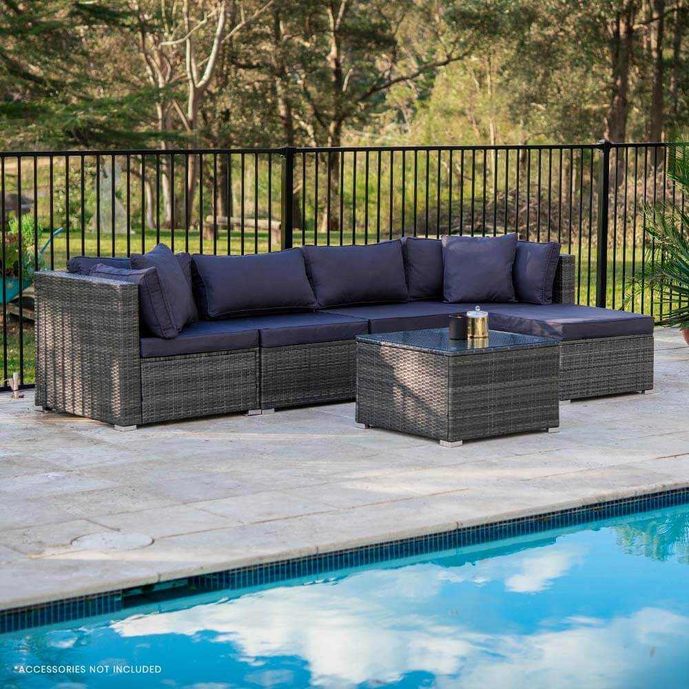 LONDON RATTAN 5 Seater Modular Outdoor Patio Furniture - Grey