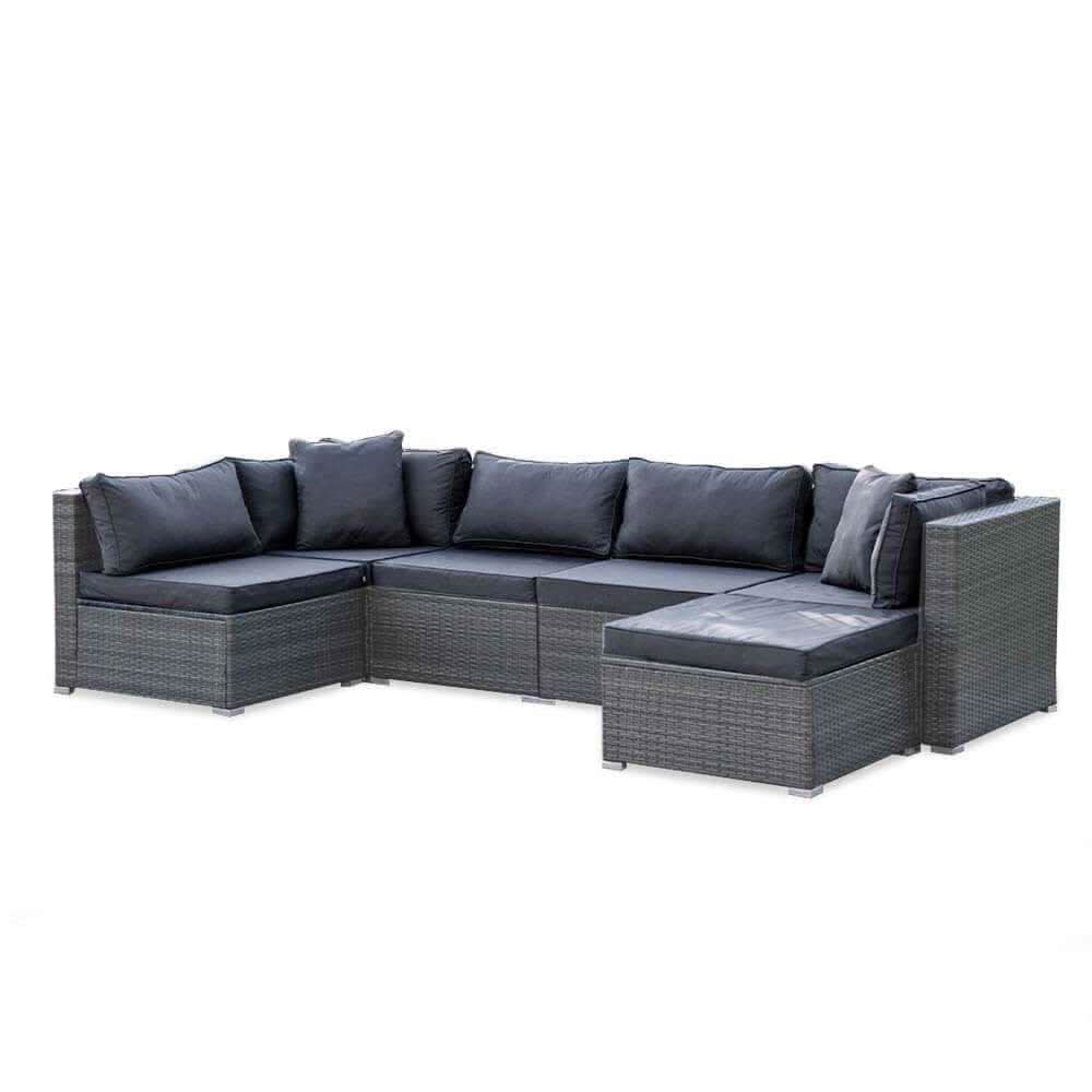 LONDON RATTAN 6 Seater Modular Outdoor Lounge Setting with Ottoman, Gr