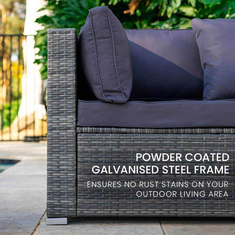 LONDON RATTAN 6 Seater Modular Outdoor Lounge Setting with Ottoman, Gr