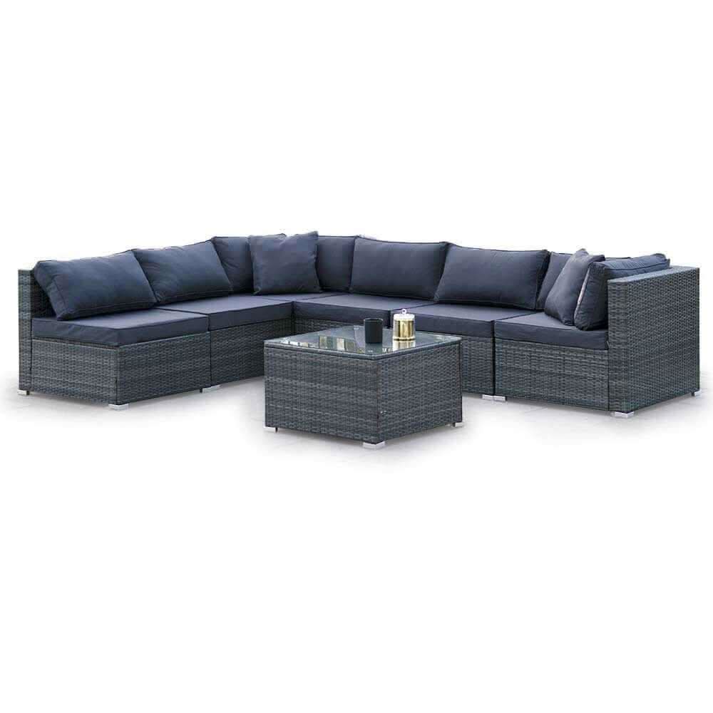 LONDON RATTAN 7 Piece 6-Seater Modular Outdoor Lounge with Coffee Tabl